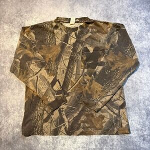 Vintage Camo Realtree Long Sleeve T Shirt Mens Medium Pocket Tee Hunting Outdoor